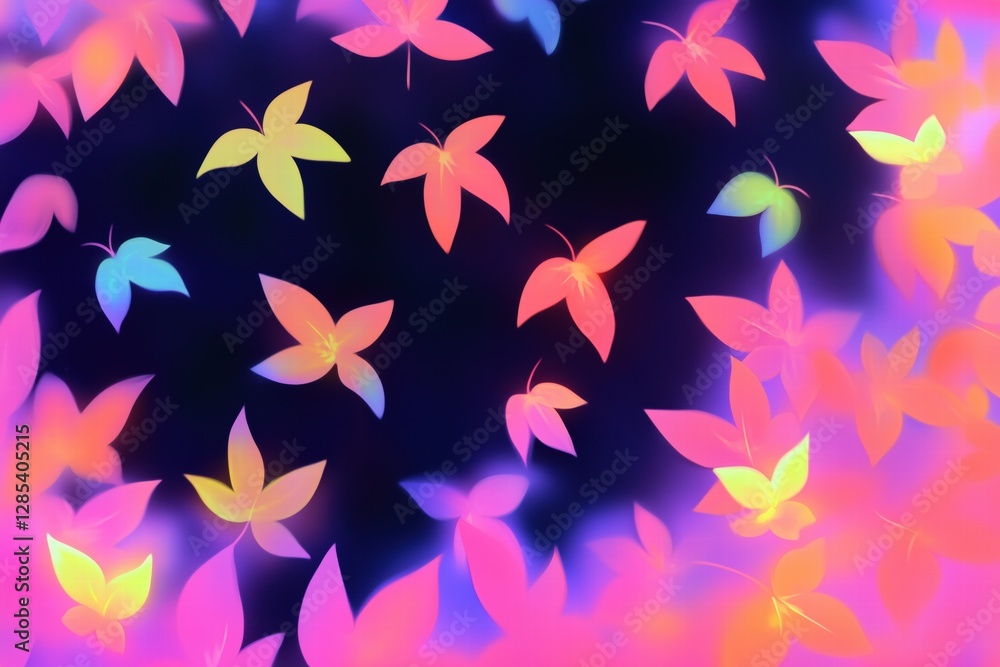 Poster a vibrant and colorful abstract background featuring floating butterfly shapes in various hues of pi
