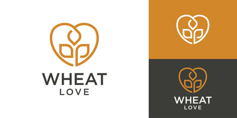 Simple wheat love logo template. The wheat love logo is suitable for organic food icons and healthy food products.
