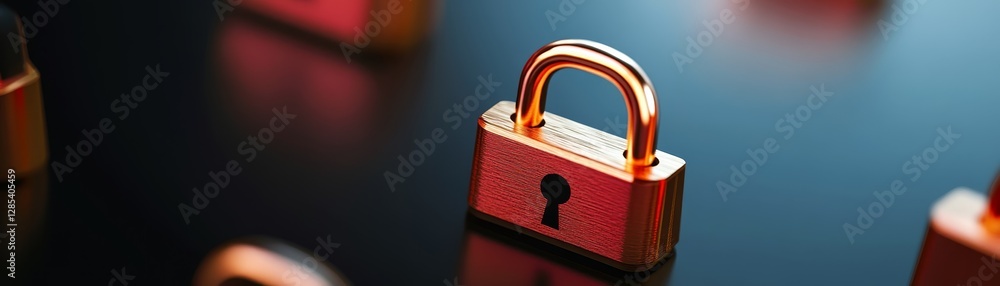 Poster red lock on blue background symbol of security privacy and data protection in the digital age