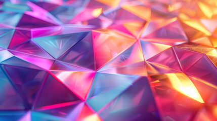 Holographic geometric background with iridescent triangles and neon reflections, AI generative