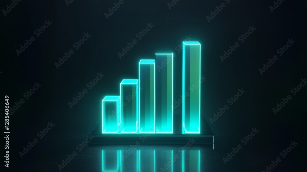 Aufkleber a futuristic bar graph with transparent bars glowing in shades of blue and green, hovering above a r