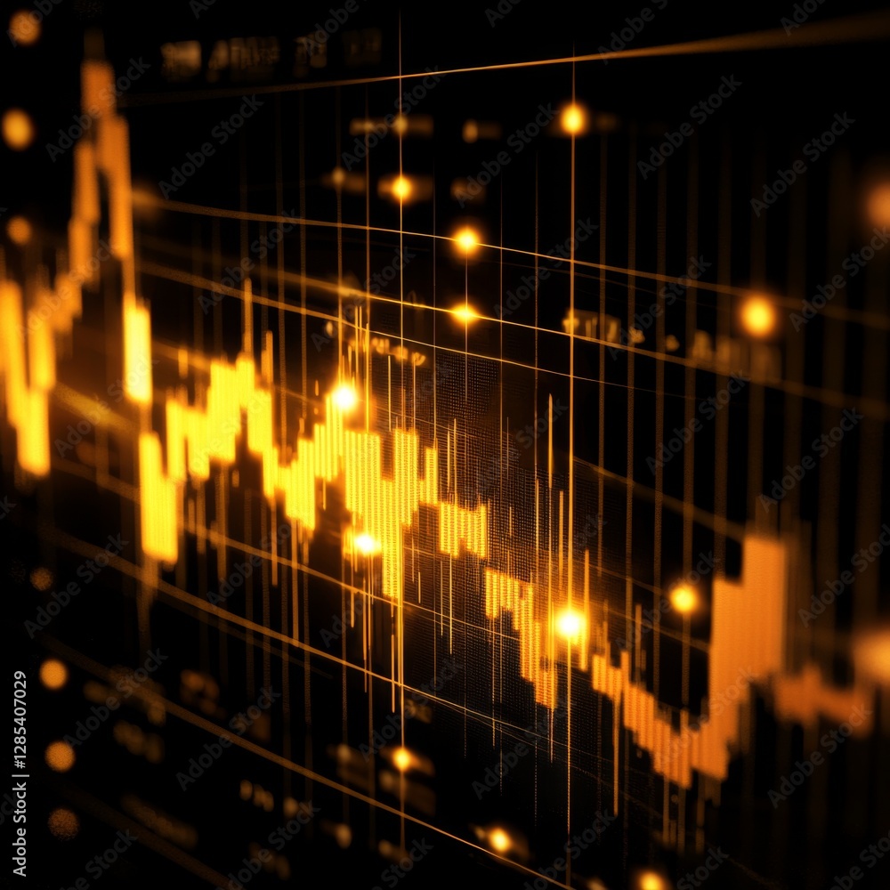 Aufkleber a golden candlestick chart with data points rising, symbolizing an increase in gold prices