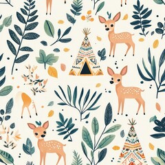 Cute Deer & Teepee Pattern