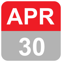 Daily calender date of the month of April 30 - vector