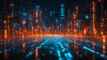 A futuristic neon hologram interface displays a conceptual blueprint for modern residential construction, symbolizing innovation, smart technology, and the future of urban architecture