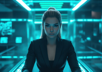 Cybersecurity specialist analyzing data futuristic lab digital environment close-up view technology concept