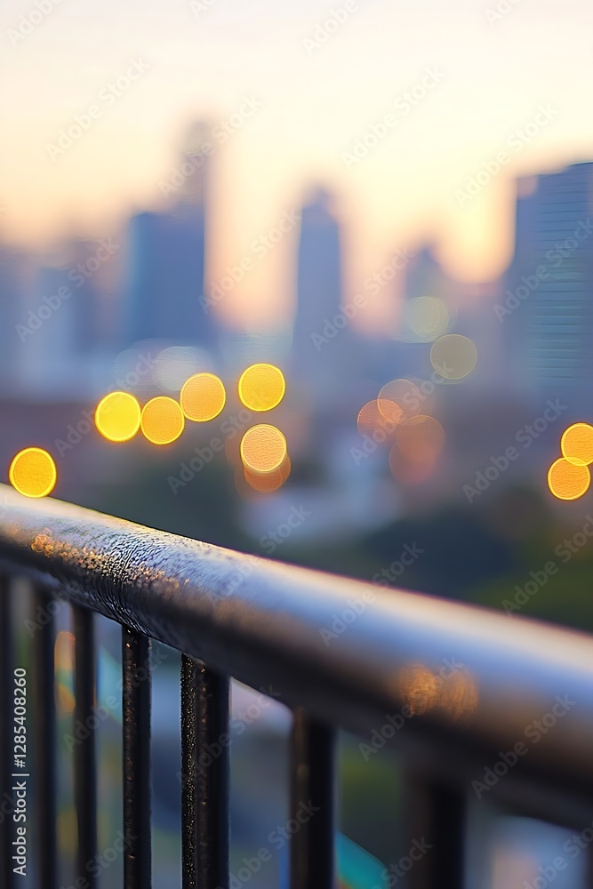 Aufkleber serene cityscape with bokeh lights at dusk overlooking urban skyline : generative ai