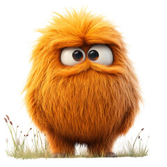 A Fluffy 3D Cartoon Cyclops with Big Eyes and a Big Nose Isolated on Transparent Background