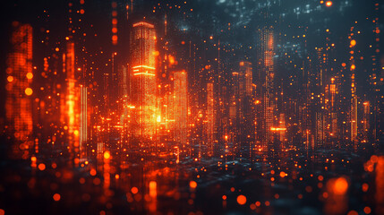 Naklejka premium A futuristic neon hologram interface displays a conceptual blueprint for modern residential construction, symbolizing innovation, smart technology, and the future of urban architecture