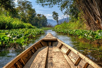 Fototapeta premium A boat ride through the floating gardens of Inle Lake, Myanmar.