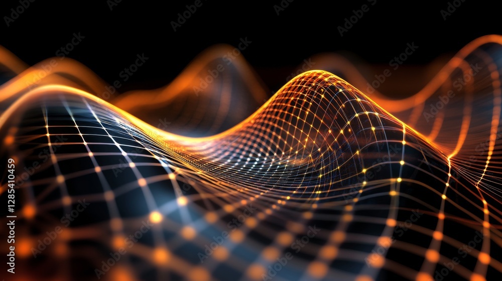 Poster A sleek D line graph with sharp, glowing edges and a steady upward trajectory, set against a futuristic digital grid background