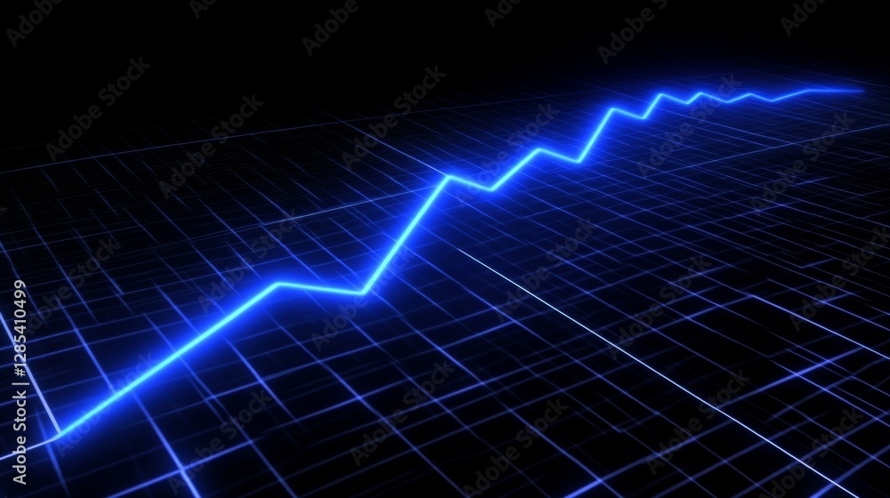 Aufkleber A sleek D line graph with sharp, glowing edges and a steady upward trajectory, set against a futuristic digital grid background