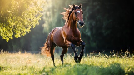Obraz premium A horse gallops freely, embodying grace and untamed spirit. 