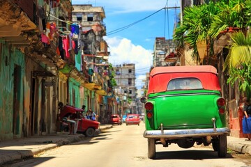 Naklejka premium A cultural journey through Havana, Cuba, classic cars and vibrant streets.