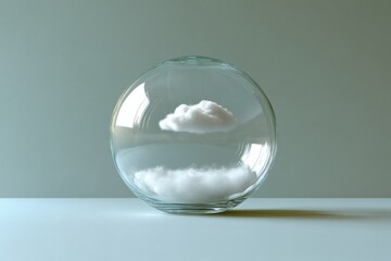Cloud sphere reflects tranquility in minimalist indoor setting. Generative AI