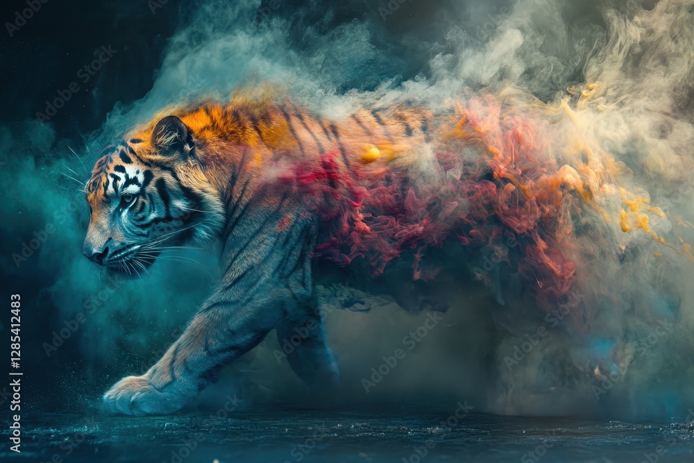 Aufkleber vibrant ink swirling in water creating an abstract art piece with colorful motion dynamics, ink in w