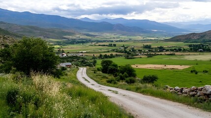 Naklejka premium Expansive Scenic View of Rolling Hills and Lush Green Fields in Picturesque Landscape : Generative AI