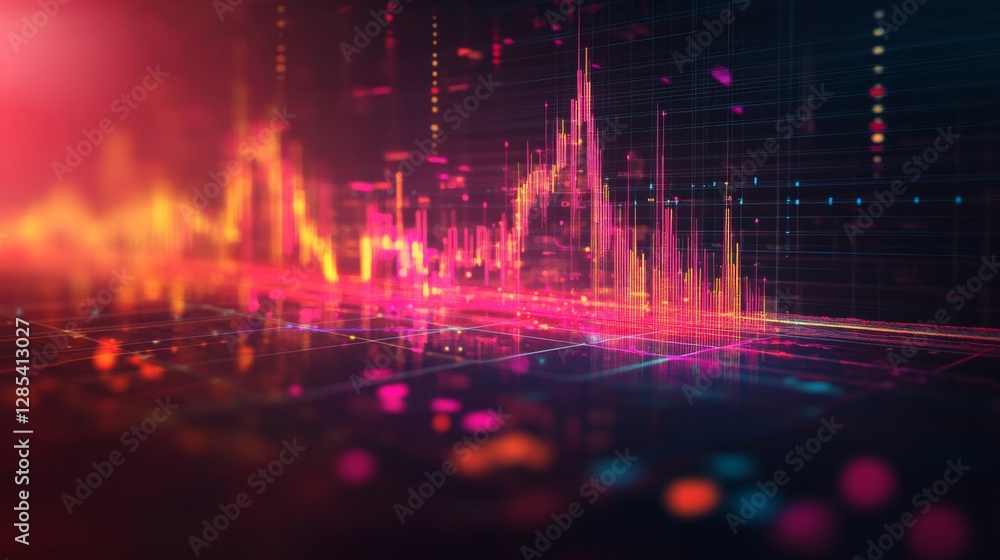 Fototapete a vibrant d stock market graph with interconnected nodes and lines showing a steep upward trend, set
