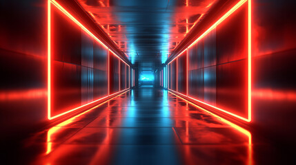 A futuristic neon hologram interface displays a conceptual blueprint for modern residential construction, symbolizing innovation, smart technology, and the future of urban architecture