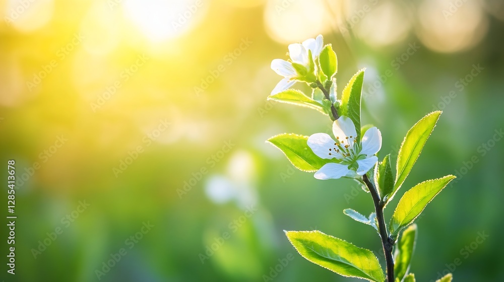 Aufkleber delicate blossom in sunlight with glowing background in nature : generative ai