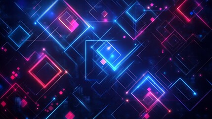 Fototapeta premium Abstract Neon Geometric Design with Blue and Pink Squares