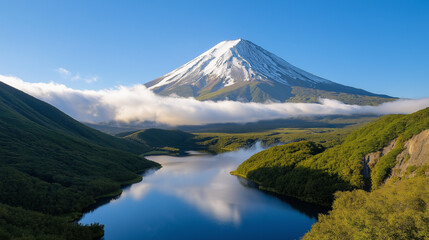 Fototapeta premium mount hood in the mountains, lake under the snow-capped mountains