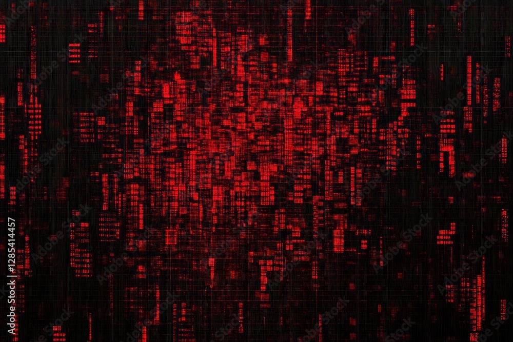 Fototapete visual representation of digital data streams with matrix effect in dynamic red tones, digital data 