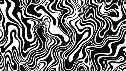 Abstract Black and White Wavy Pattern with Fluid Shapes and Lines
