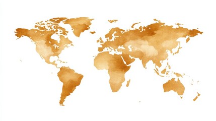 Artistic Vintage Map of the World in Warm Earth Tone Watercolor Design