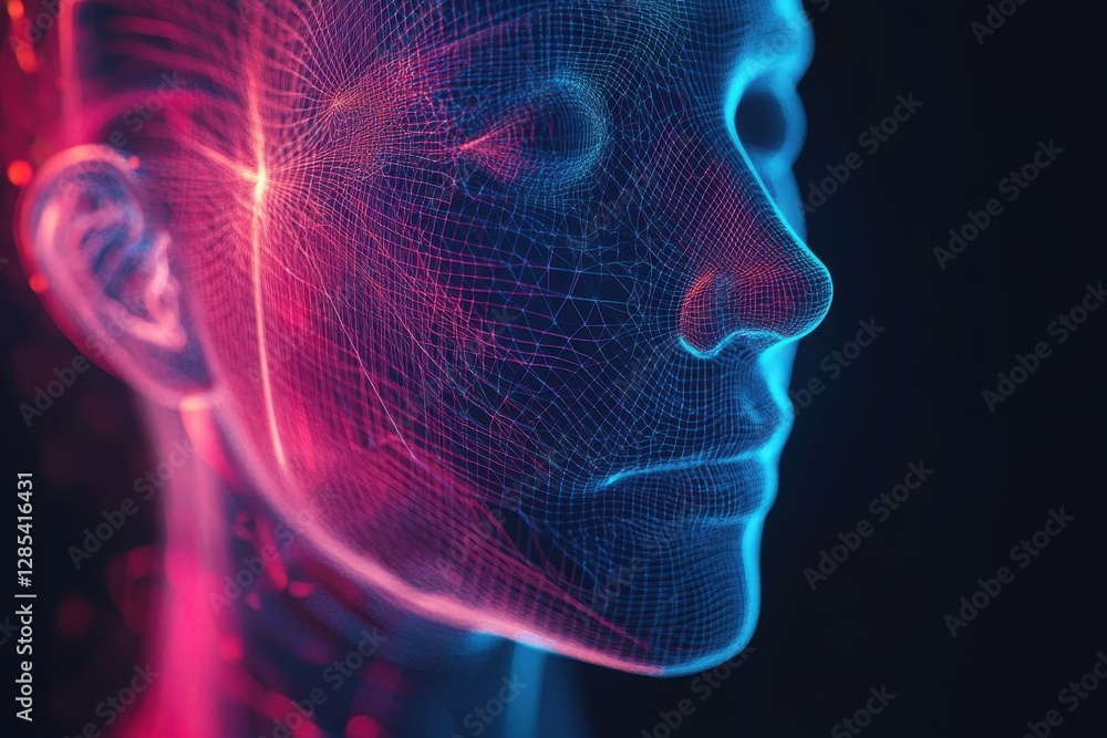 Leinwandbilder dynamic abstract design featuring intricate wireframe lines in vibrant colors representing a human f