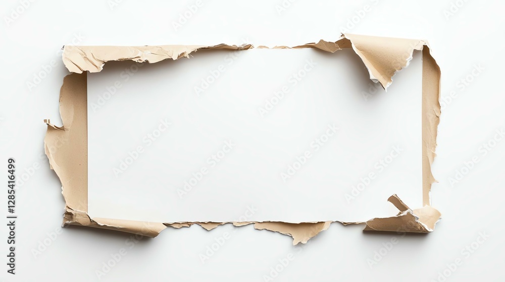 Poster framed torn paper edges create a minimalist border with textured detail and negative space in the ce