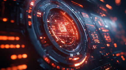 Futuristic abstract HUD interface with glowing holographic elements and data streams Symbolizing advanced technology artificial intelligence and digital innovation in a sci-fi virtual environment

