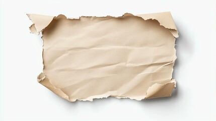 Wrinkled, torn paper isolated on white background, perfect for design use.