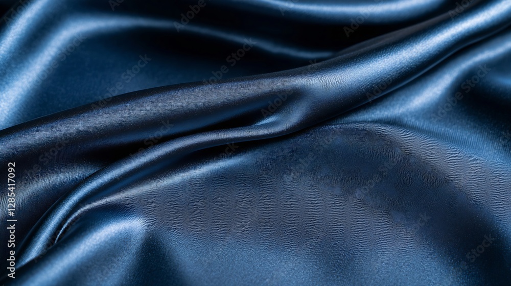 Poster close-up of soft and smooth dark blue satin fabric textures : generative ai
