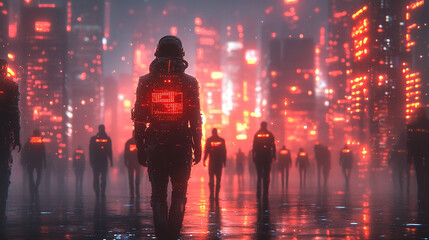 Futuristic abstract HUD interface with glowing holographic elements and data streams Symbolizing advanced technology artificial intelligence and digital innovation in a sci-fi virtual environment

