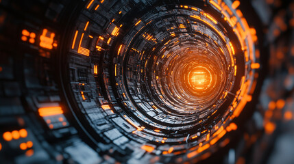 Futuristic abstract HUD interface with glowing holographic elements and data streams Symbolizing advanced technology artificial intelligence and digital innovation in a sci-fi virtual environment

