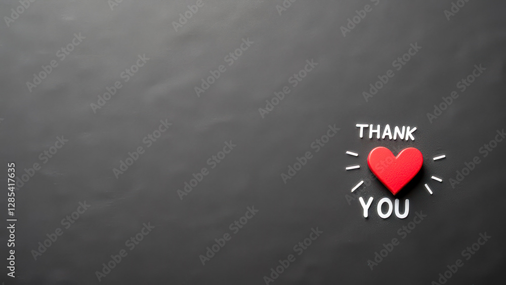 Poster creative thank you message with red heart icon on dark background symbolizing gratitude and apprecia