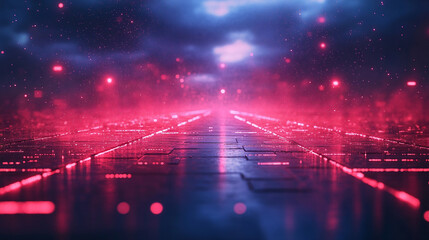 Futuristic abstract HUD interface with glowing holographic elements and data streams Symbolizing advanced technology artificial intelligence and digital innovation in a sci-fi virtual environment

