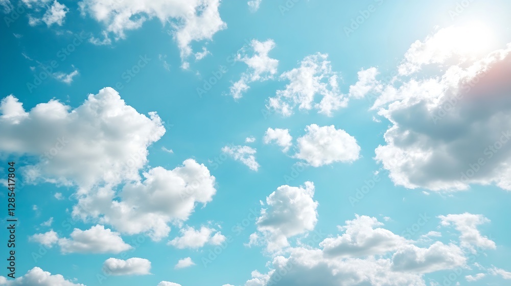 Poster bright clear sky with fluffy white clouds ideal for relaxation and inspirational backgrounds : gener
