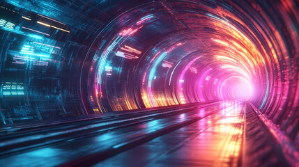 Futuristic abstract HUD interface with glowing holographic elements and data streams Symbolizing advanced technology artificial intelligence and digital innovation in a sci-fi virtual environment

