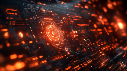 Futuristic abstract HUD interface with glowing holographic elements and data streams Symbolizing advanced technology artificial intelligence and digital innovation in a sci-fi virtual environment

