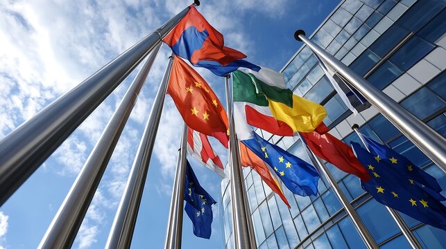 Vibrant Collection of International Flags Representing Unity and Global Diversity : Generative AI