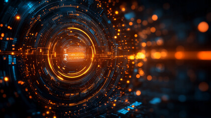 Futuristic abstract HUD interface with glowing holographic elements and data streams Symbolizing advanced technology artificial intelligence and digital innovation in a sci-fi virtual environment

