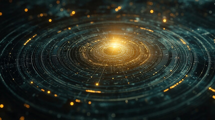 Futuristic abstract HUD interface with glowing holographic elements and data streams Symbolizing advanced technology artificial intelligence and digital innovation in a sci-fi virtual environment

