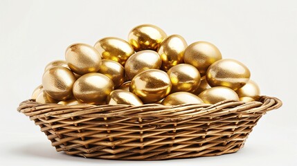 Golden Easter Eggs in Wicker Basket PNG