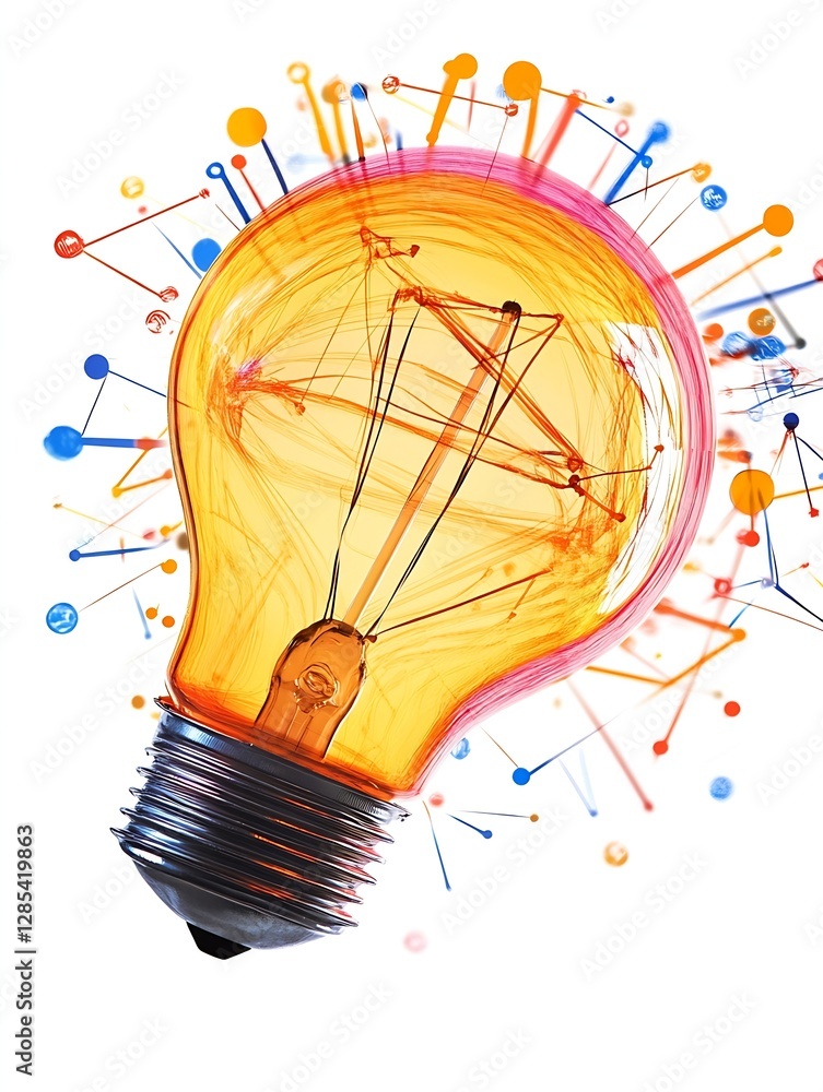 Poster Creative Light Bulb Design with Colorful Abstract Background Representing Innovation and Ideas : Generative AI