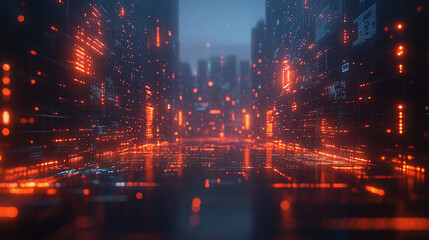 Fototapeta premium Futuristic abstract HUD interface with glowing holographic elements and data streams Symbolizing advanced technology artificial intelligence and digital innovation in a sci-fi virtual environment