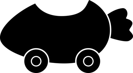 Cute carrot shaped toy car silhouette.
Easter element.
Flat vector stock illustration.
Transparent background.