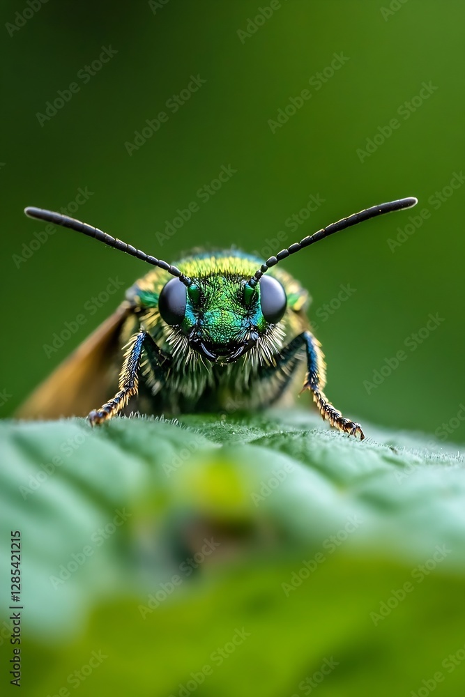 Poster Close Up of a Vibrant Green Insect Showcasing Intricate Details and Unique Features : Generative AI