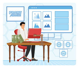 Fototapeta premium Graphic designer using AI technology for work.